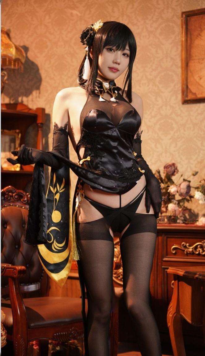 无影喵喵Ghost 镇海黑旗袍-性感美女